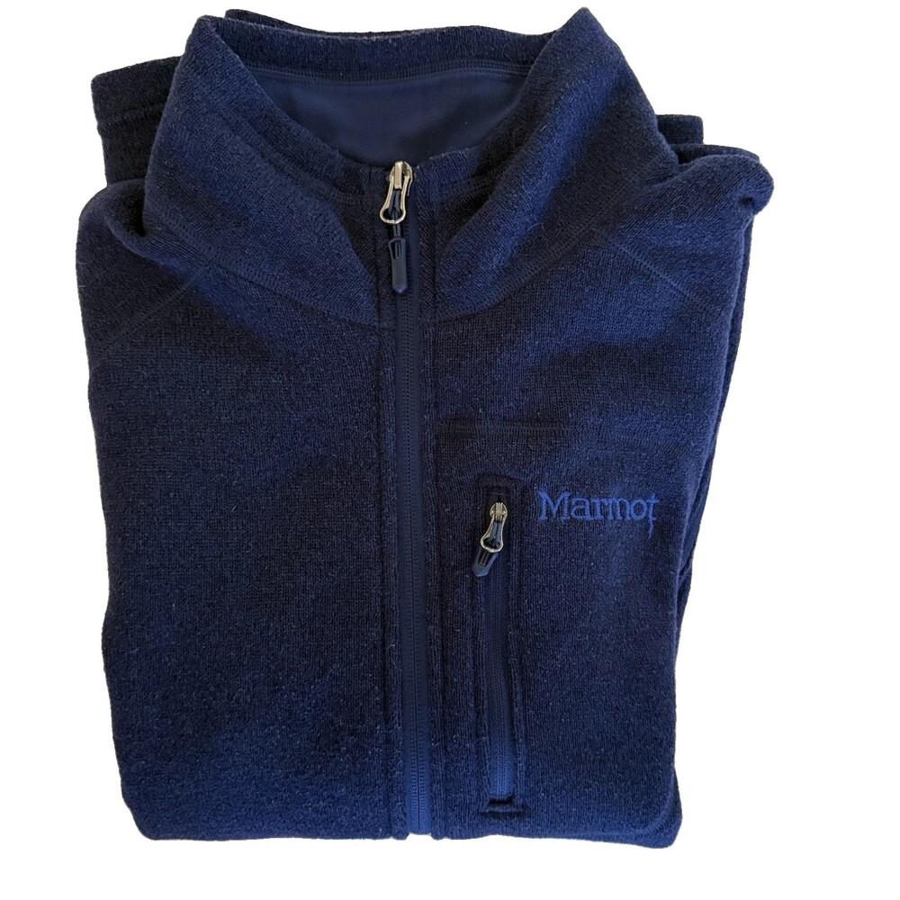 Marmot Drop Line Full Zip Sweater Fleece Jacket Navy Blue Medium